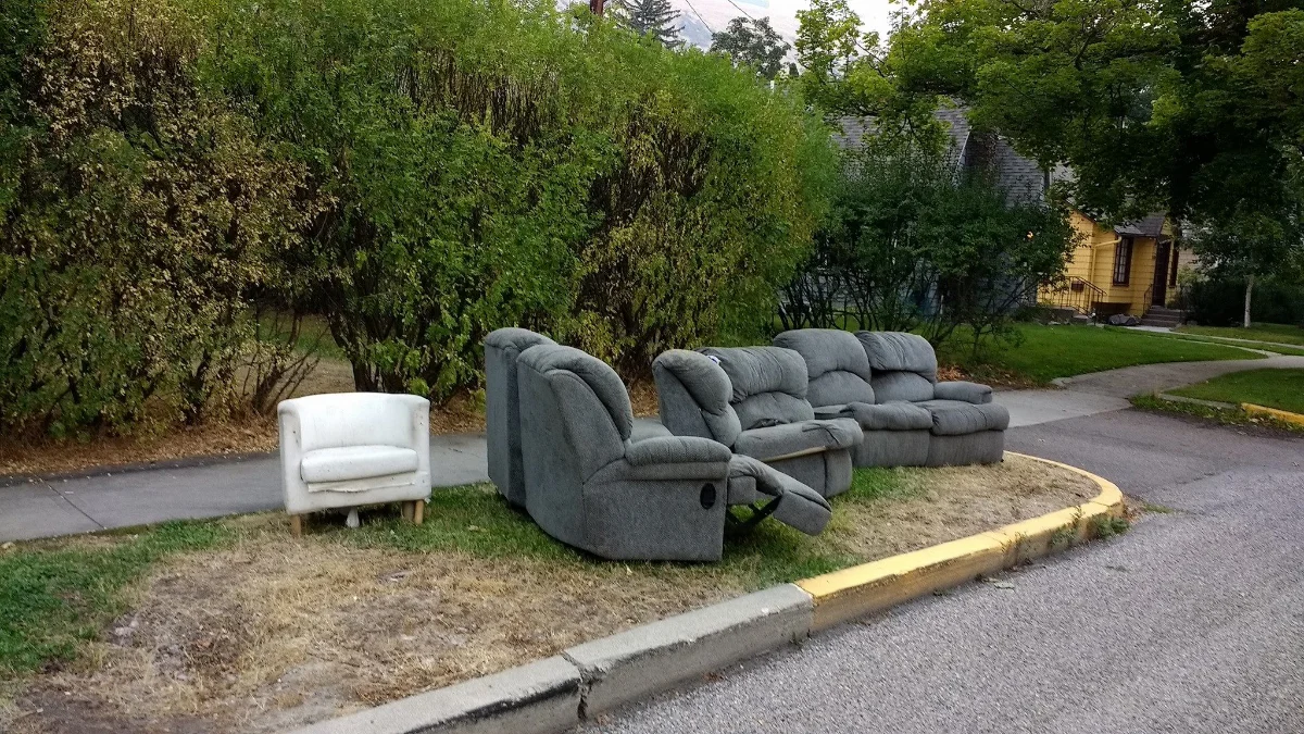 bulk pick up of a couch outside a rural Colorado home